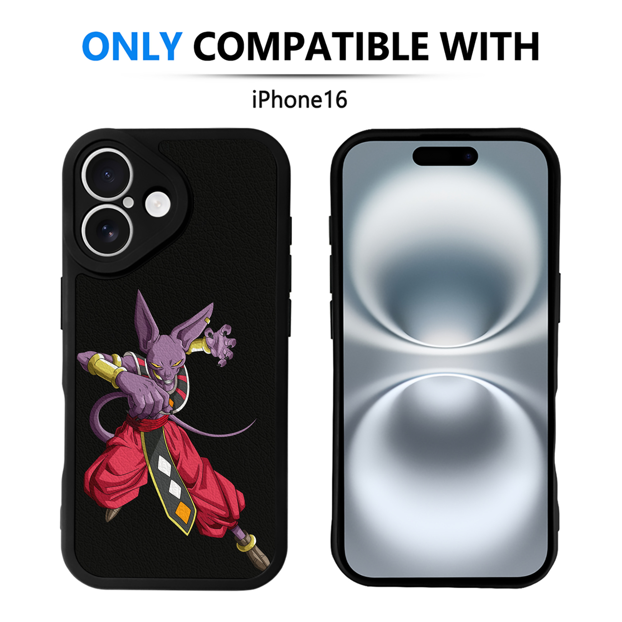 （画像用） ドラゴンボール ビルス 破壊神ビルス DRAGON BALL Beerus Birusu 【iPhone 16シリーズ対応】シリコンスマホケース（レザー調） 材質：シリコン